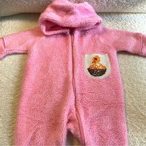 Sesame Street Vintage Pink Big Bird Footie Outfit Baby 3-6 M Fuzzy One Piece